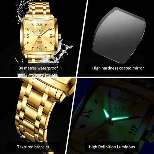 Waterproof luxury men’s square watch with stainless steel bracelet