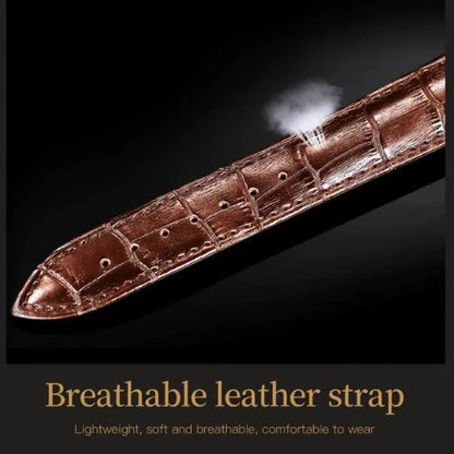 Genuine brown leather strap with breathable design for OLEVS men’s automatic watches, soft and comfortable for daily wear.