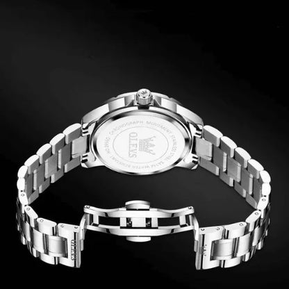Durable OLEVS business quartz watch with stainless steel case back and hidden clasp