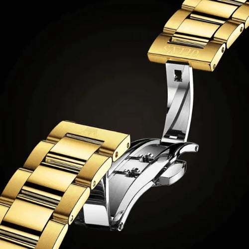 Stainless steel and gold folding clasp of the Classic Gold Automatic Watch, showing durability and premium finish.