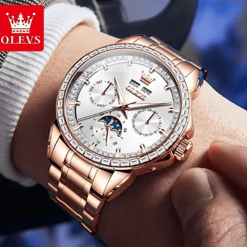 Men’s Luxury Automatic Watch Rose White worn on wrist showcasing elegance and refined design.
