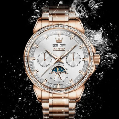 Men’s Luxury Automatic Watch Rose White waterproof design with classic white dial.