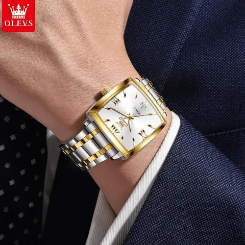 Men’s two-tone luxury watch with square case and Roman numerals